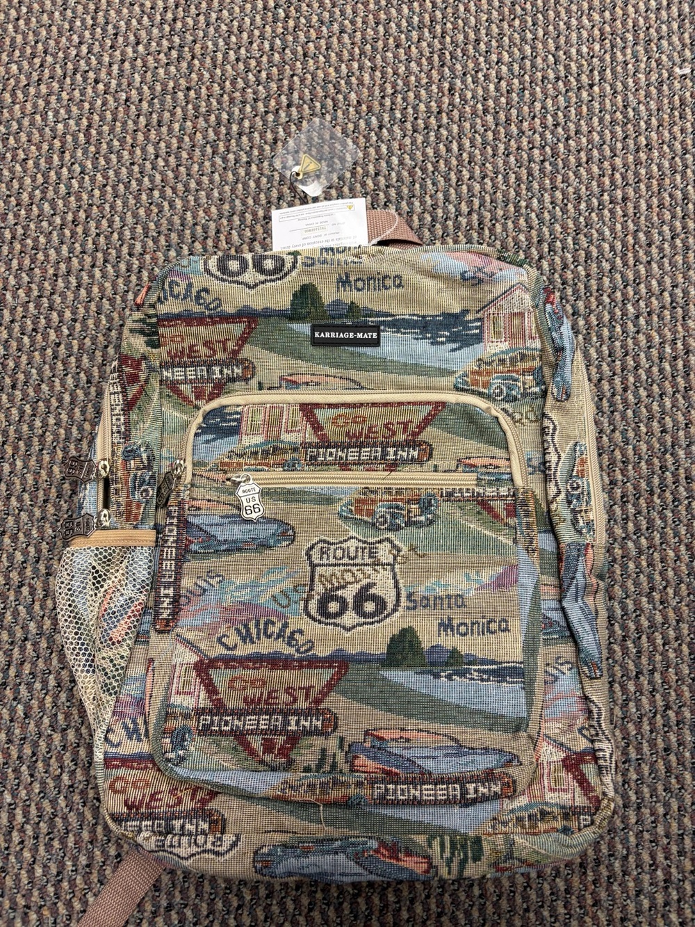 Beige Route 66 Tapestry Backpack